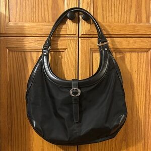 Elegant Black Hobo Bag with Silver Detail